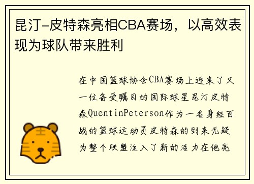 昆汀-皮特森亮相CBA赛场，以高效表现为球队带来胜利