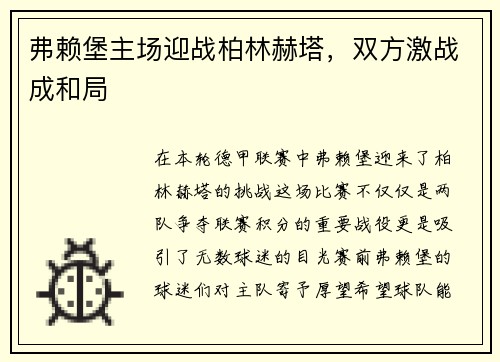 弗赖堡主场迎战柏林赫塔，双方激战成和局