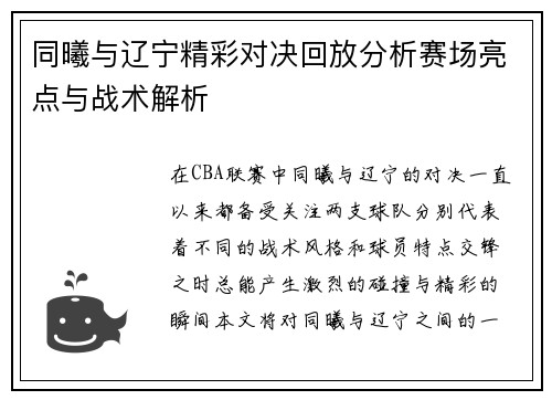 同曦与辽宁精彩对决回放分析赛场亮点与战术解析