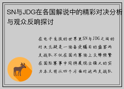 SN与JDG在各国解说中的精彩对决分析与观众反响探讨